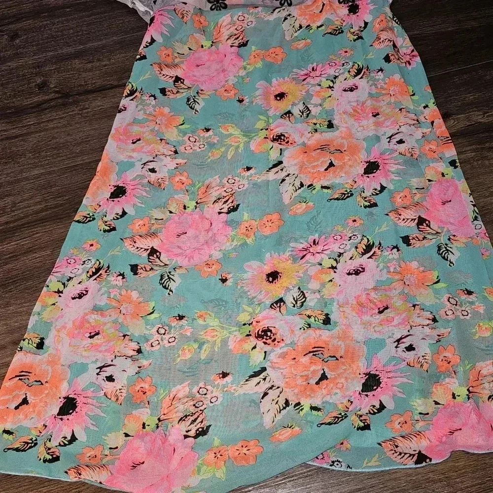 Uncle Frank Neon Floral Whimsygoth Mesh Embroidered Overlay Flirty Mini Dress XS - Picture 13 of 15